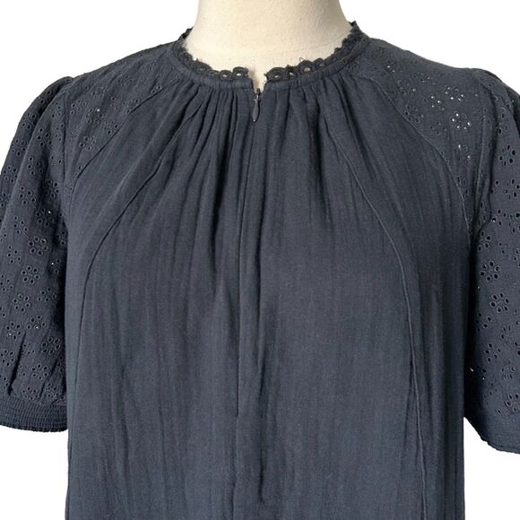 ME+EM Embroidered Cheesecloth Short Mini Dress in Dark Navy 100% Cotton Size 8 - Picture 4 of 7